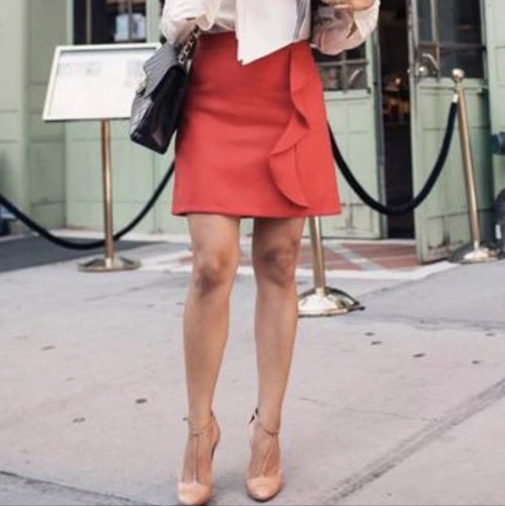 J. Crew Wool Red Ruffle Skirt